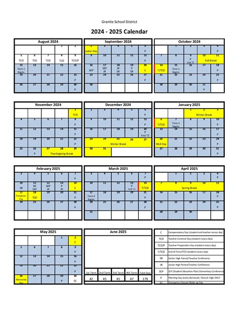 Granite School District Calendar Holidays 2024-2025