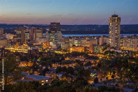 Downtown skyline at night in Hamilton, Ontario Stock Photo | Adobe Stock