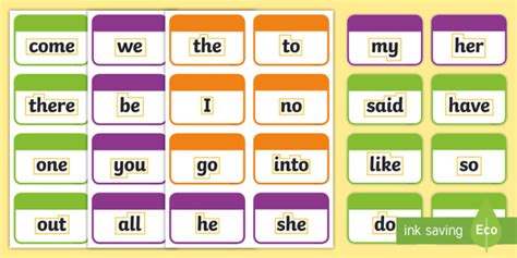 Phase 2 to 5 Tricky Words with Outline Flashcards - Coloured Phase 2 to 5