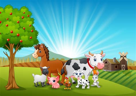 Premium Vector | Happy animals on farm background