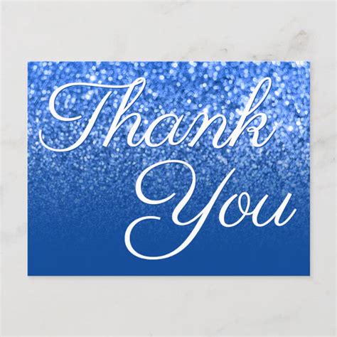 Deep Blue Ombre Bokeh Glitter Thank You Postcard | Zazzle