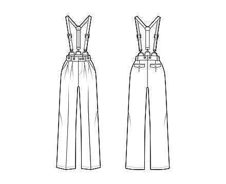 Technical Dungaree Fashion Illustration With Pockets Fashion White Garment Vector, Fashion ...