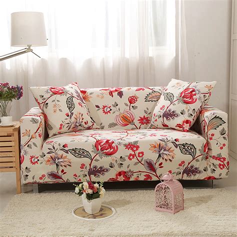 2018 Bohemian Flowers Beige Print Sofa Cover Slipcover Stretch Elastic ...