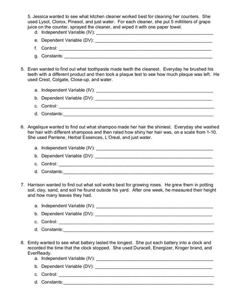 Dependent And Independent Variables Worksheets