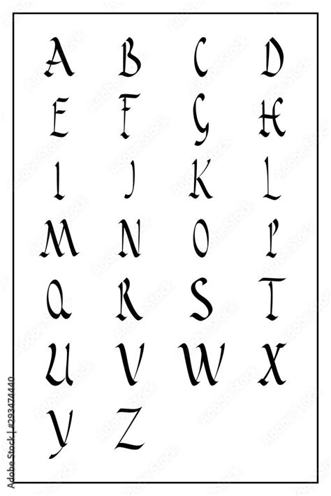 Roman rustic calligraphy font alphabet, capitals. Handwritten letters ...