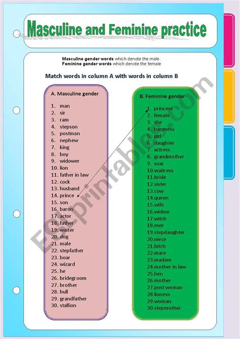 Masculine and Feminine gender practice - ESL worksheet by mukondi