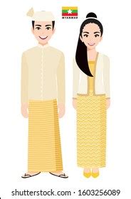 Couple Cartoon Characters Myanmar Traditional Costume Stock Vector ...