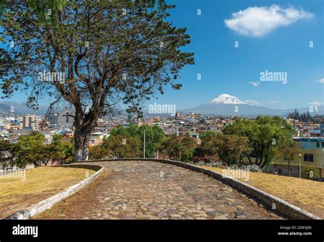 The city of Riobamba with the Chimborazo volcano in the background ...