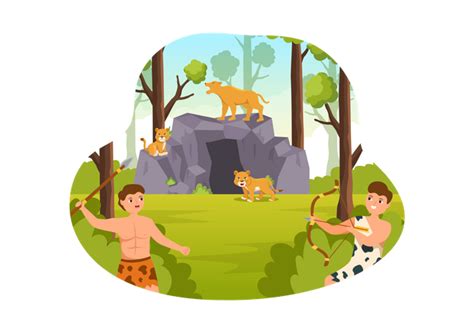 Best Prehistoric Stone Age Tribes Hunting elephant Illustration download in PNG & Vector format