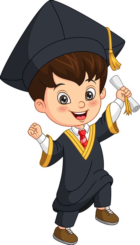 niño pequeño de dibujos animados en traje de graduación con un diploma 7530951 Vector en Vecteezy