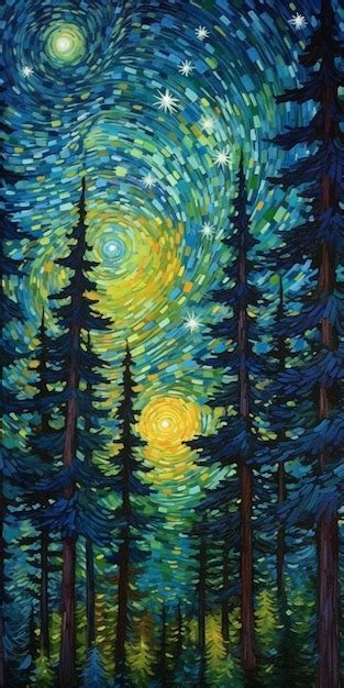 Premium AI Image | Starry night in the forest painting generative ai