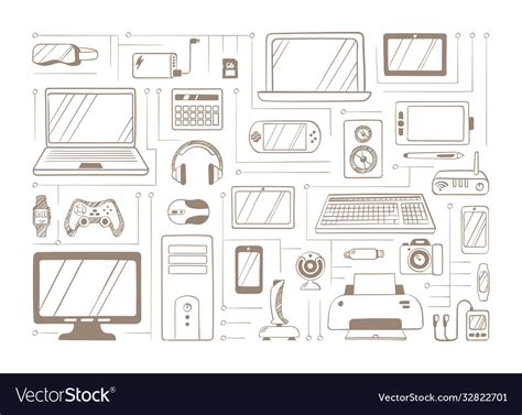 Electronic handdrawn gadgets sketches set devices Vector Image