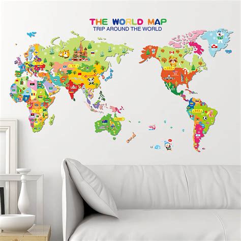 Kids World Map Wall Stickers | Home Decor | Boys Room | Wall Decals ...