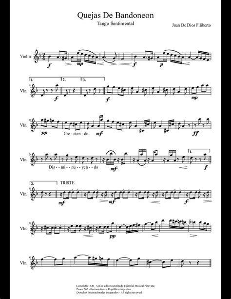 Quejas De Bandoneon (Tango para violín) sheet music download free in PDF or MIDI