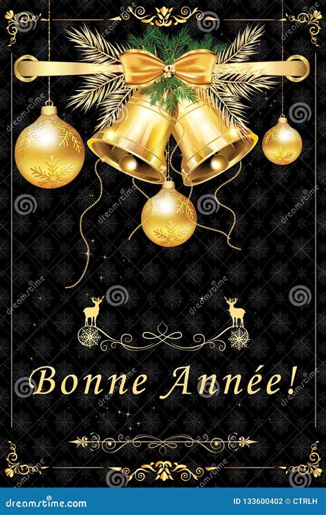 Happy New Year - Classic French Greeting Card with Black Background Stock Illustration ...