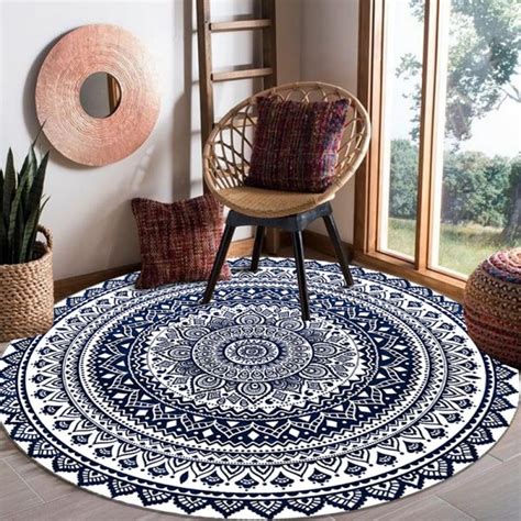 Boho Tribal Round Rug - 16 Inch Persian Small Round Area Rug Door Mat Nursery Living Room Dining ...