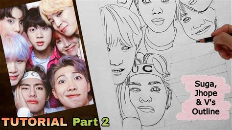 BTS Group Drawing Tutorial - Part 2 | How to draw BTS members ...