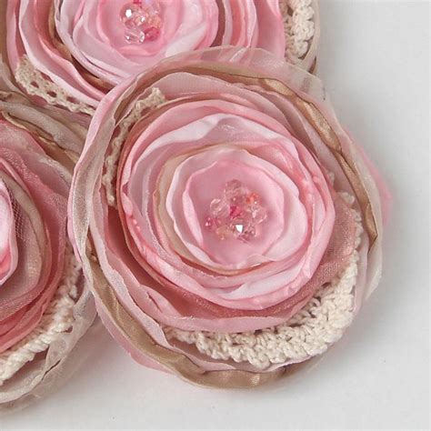 Pink Blush Fabric Flowers For Wedding Dress Sash Embellishment, Shabby ...