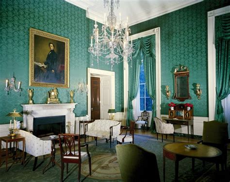 A view of the Green Room in the White House during the Kennedy ...