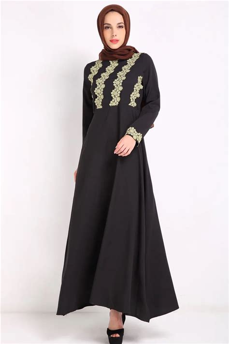 fashion abaya muslim long dress luxury polyester black women clothing ...