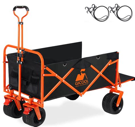 GICOOL Collapsible Heavy Duty Wagon Cart with Big Wheels & Brake, Large Capacity Folding Utility ...