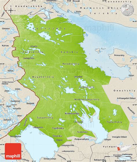 Physical Map of Republic of Karelia, shaded relief outside