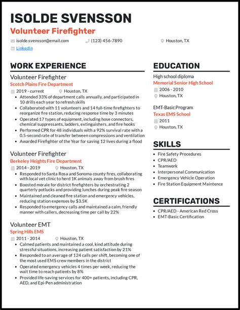 Fire Chief Resume Sample