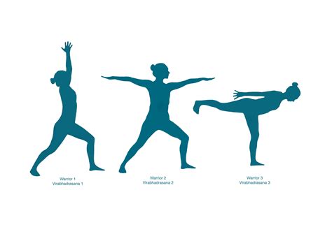 Yoga Warrior Pose Print in Teal Virabhadrasana 1 2 & 3 | Etsy UK