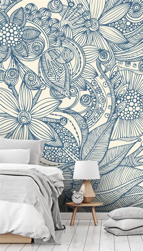 Flowers and Doodles Blue Wall Mural | Wallsauce AU | Wall murals diy, Wall murals bedroom, Mural ...