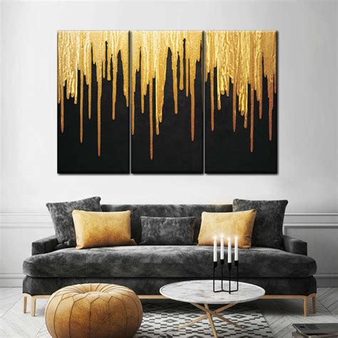 Gold Paint Drip Wall Art | Painting