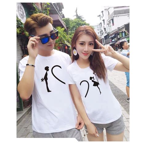 Jual Kaos Couple Warna Putih Siluet Love Lengan Pendek Simpel Model ...