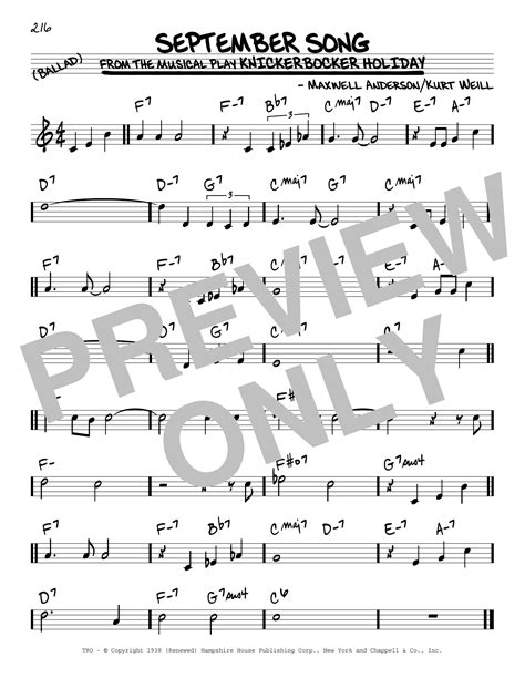 September Song by Kurt Weill Sheet Music for Real Book – Melody & Chords at Sheet Music Direct