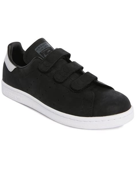 Adidas originals Stan Smith Black Leather Velcro Sneakers in Black for Men | Lyst