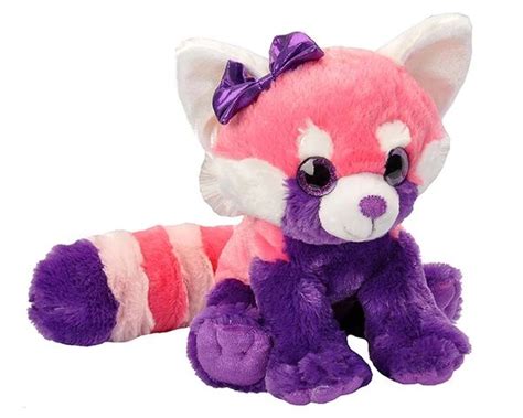 a purple and pink stuffed animal sitting next to each other