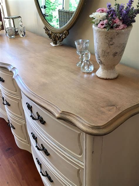 Refinished French Provincial dresser. Provincial and dark walnut stain by Minwax, sanded down ...