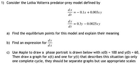 SOLVED: Consider the Lotka-Volterra predator-prey model defined by: dx ...