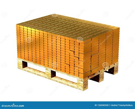 Gold Bars Stacked on a Pallet. Storage of Gold. 3D Rendering Stock ...