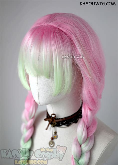 Kimetsu no Yaiba Demon Slayers Mitsuri Kanroji thick pink green cosplay wig Kawaii Hairstyles ...