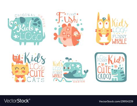 Collection kids logo design templates with cute Vector Image