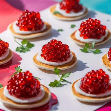 Premium Photo | Red caviar blini appetizers