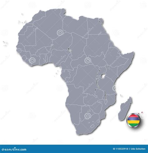 Map of Africa with Mauritius Stock Illustration - Illustration of ocean ...