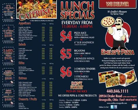 Menu at Emilio's Pizza pizzeria, Strongsville