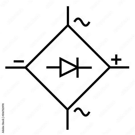 diode bridge rectifier symbol - electronic symbol with black color isolated on white Stock ...