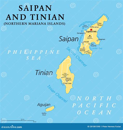 Saipan and Tinian, Northern Mariana Islands, Political Map Stock Vector ...