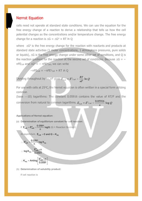 Nernst Equation formula, concept and its application with solved ...