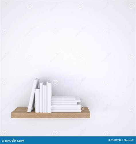 Wooden Shelf With Books On White Wall Background Royalty Free Stock Images - Image: 35098739