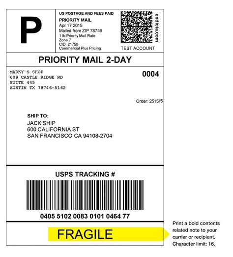 USPS Shipping Label Template Printable