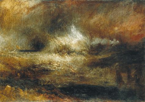 J. M. W. Turner, Stormy Sea with Blazing Wreck, c. 1835-40, oil paint... | Download Scientific ...