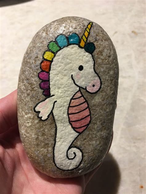 Unicorn Seahorse painted rock | Rock painting designs, Painted rock ...