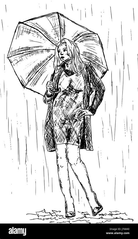 colour illustration paint draw rain girl girls raining woman legs humans human Stock Photo - Alamy